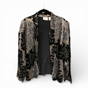 Chico's Open Front Burnout Velvet Damask Jacket Cardigan Size 2